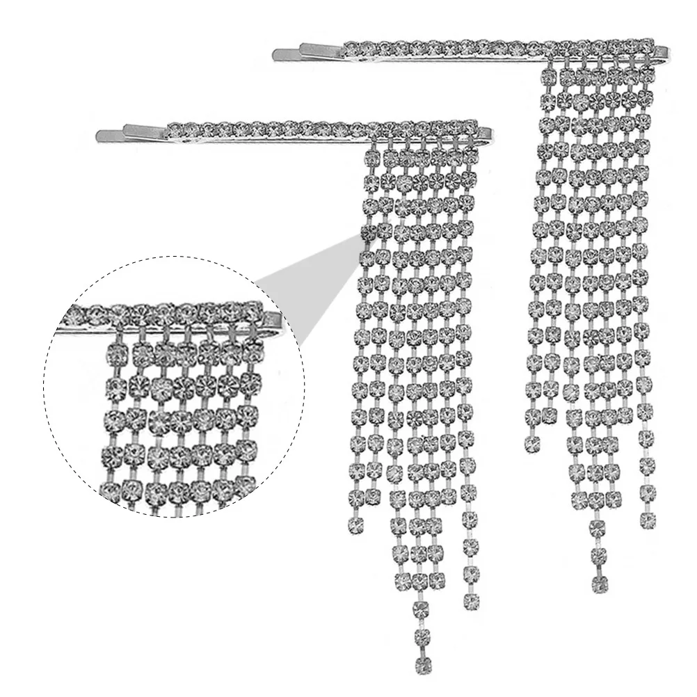 

1Pair Stylish Hair Fringe Clips Tassels Alloy Hairpins Hair Clip for Weddings Engagements Parties Dances Fringe Hairpins