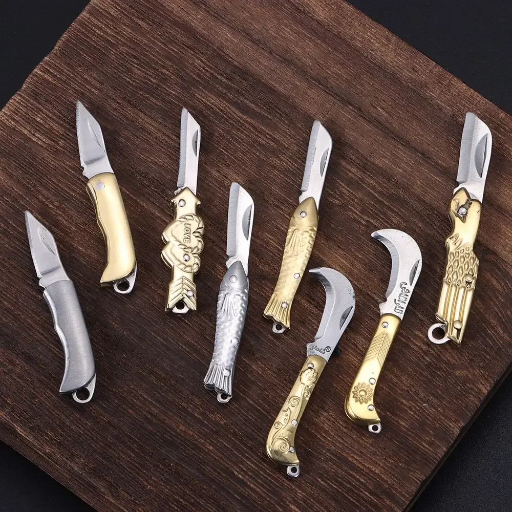 سكين صغير قابل للطي الجلد مقشرة الفولاذ المقاوم للصدأ التقشير الكرتون فتاحة المفاتيح المحمولة اكسبرس فتح سكين أداة الدفاع عن النفس #2