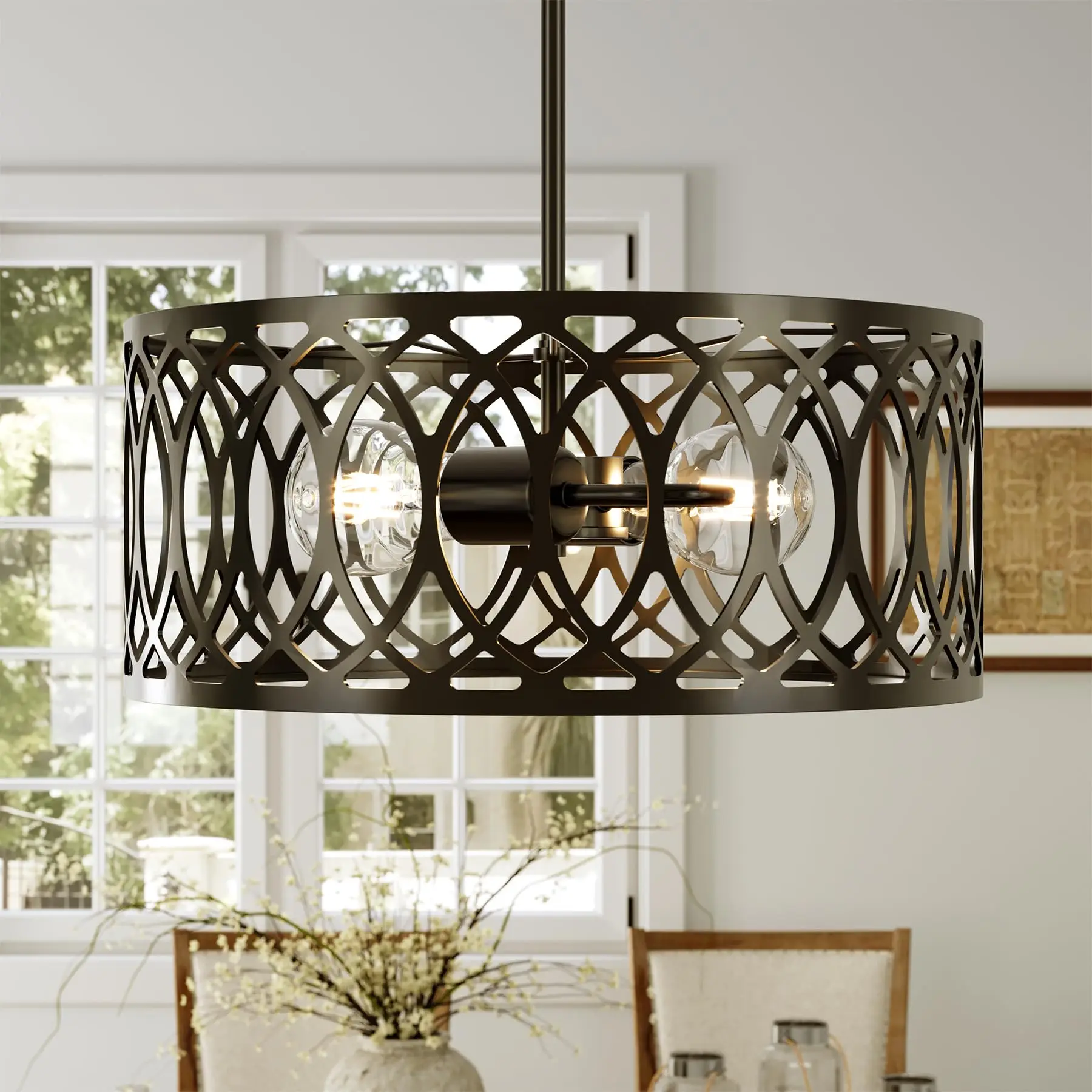 

Tribesigns 13" Black Chandelier, 2-Light Industrial Pendant Lights with Adjustable Height, E26 Base Metal Drum Chandelier