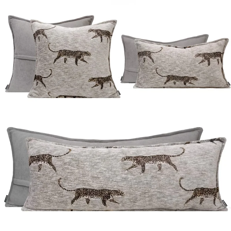 Leopard Pillows Luxury Gray Jacquard Cushion Case 30x70 Long Decorative Pillow Cover For Sofa Chair Home Decorations