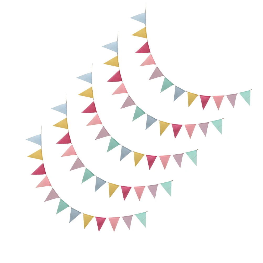 

5 Sets Colorful Pennant Linen Bunting Party Favors Banner Blank Garland Photo Props Flag Layout Supply Set(12pcs in 1 Set)