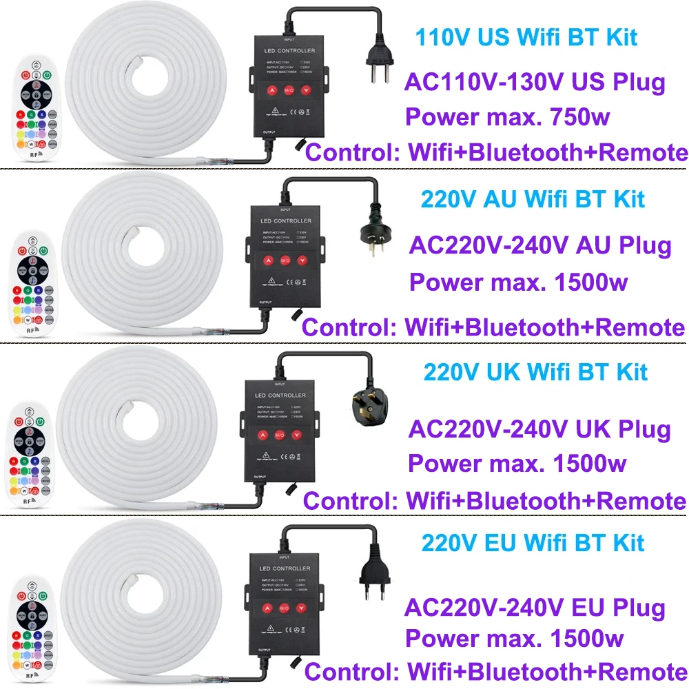 AC 220V 110V RGB LED Neon Strip Light Music Ribbon Tape Tuya Smart WiFi Bluetooth APP Control IP67 Neon Sign Lamp Support Alexa