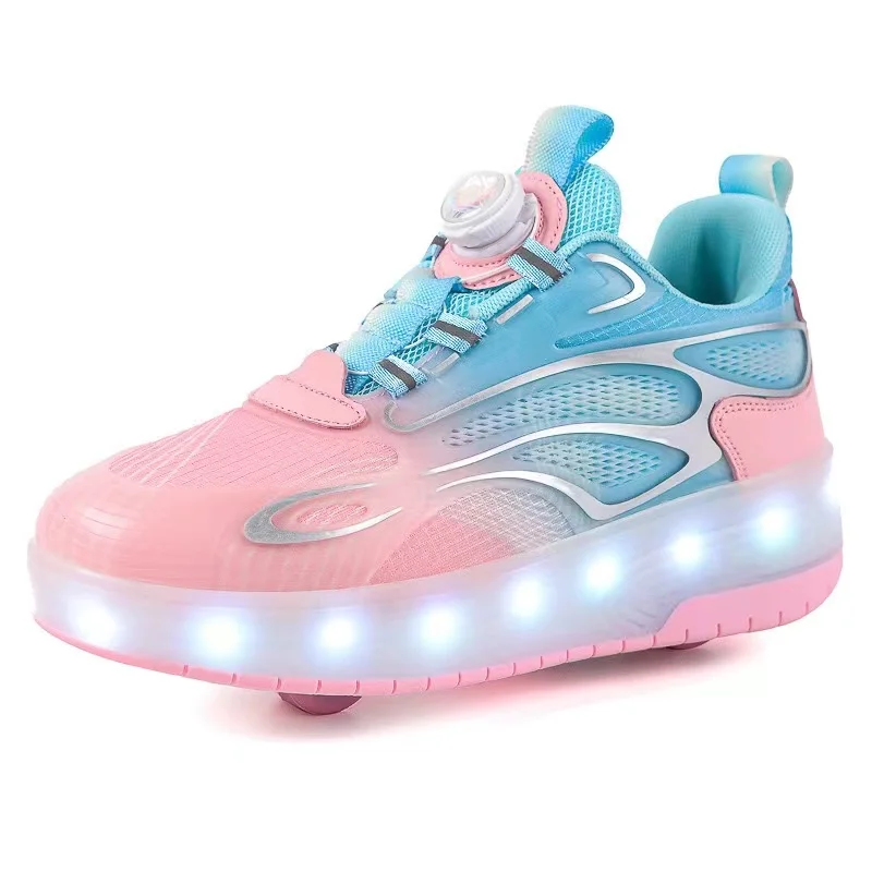 UBSLight Deform Shoes for Kids, Detachable Roller Skate, 2-Wheels Walking, Swivel Buckle Sneakers, Parkour Runaway, Deformation