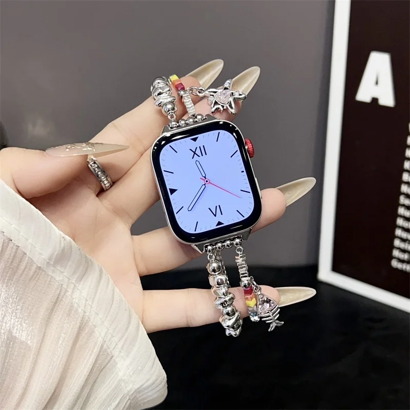 

Broken Silver Rainbow Double Chain Compatible iWatch Strap 38mm 40mm 41mm 42mm 44mm 45mm 49mm Fashion Strap