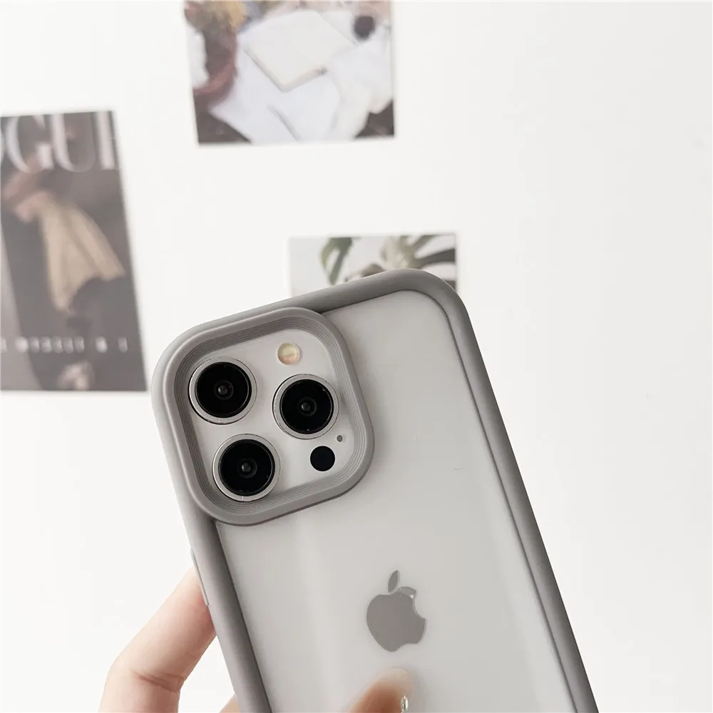 Luxury Acrylic Transparent Case For iPhone 15 14 13 12 Pro Max 11 Soft Silicone Shockproof Bumper Camera Protective Armor Cover