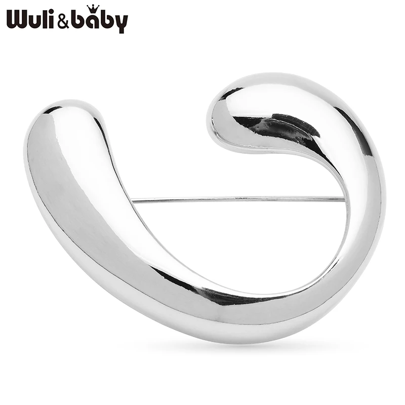 Wuli&baby Stainless Steel Curved Brooches For Women Unisex 2-color Charming Geometric Office Casual Clothes Pins Gifts