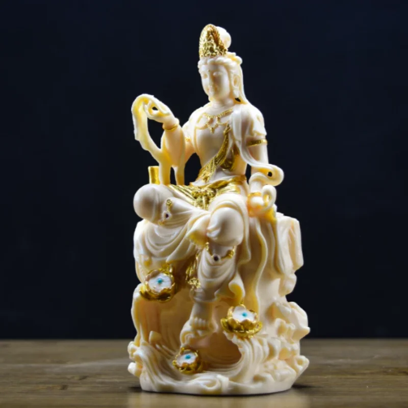 Traditional Chinese Ivory Nut Carving Free Guanyin Statue - Zen Avalokiteshvara Desktop Ornament, Exquisite Home Decor