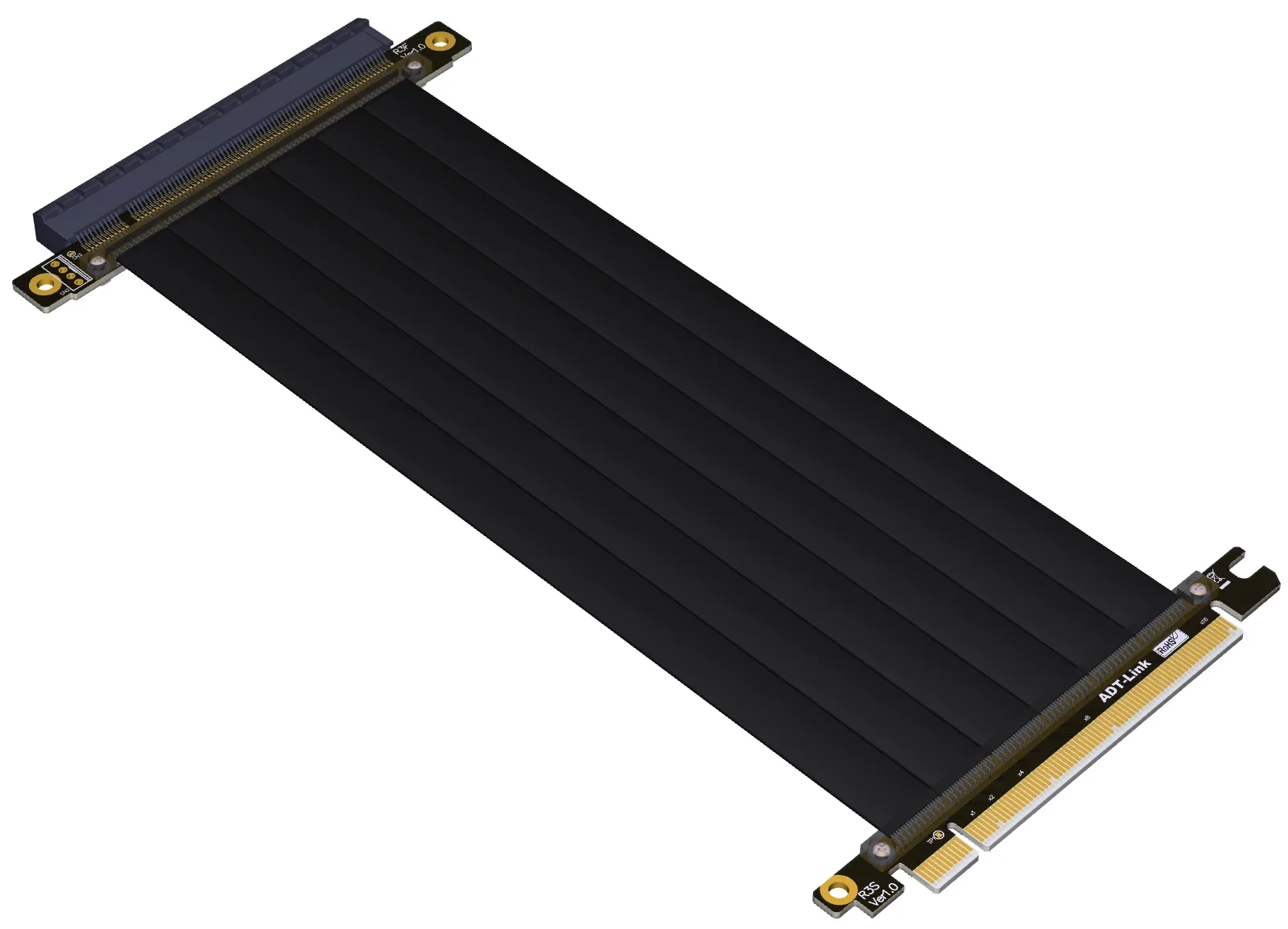 Przedłużacz PCI-E 3.0x16 karty graficznej ADT umieszczony w pionie na Pcie 16x w obudowie