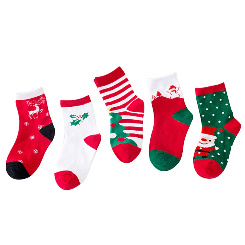 5 Pairs Christmas Socks Children's Stocking Winter Toddler Cold Protection Warm for Kids Baby