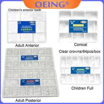 64pcs/box Dental Clear Crowns Adult Children Dentist Kit 1.910/1.912 Temporary Preformed Posterior Anterior Crown Matrices Matrix