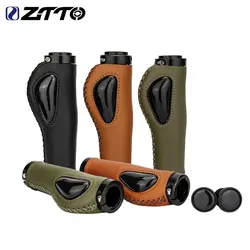 ZTTO Leather Bicycle Grips Liquid Silicone MTB Handle Cuffs Ergonomic Handlebar Gel Grip Dual Lock Non-slip Bike Accessorie