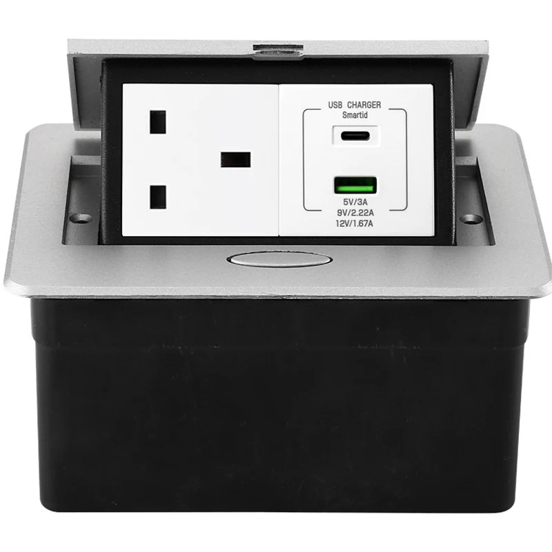 Embedded 13A British Standard Desktop Socket Protocol USB Type-c PD 20W Fast Charging USB pop-up US EU Saudi Arabia Power Socket