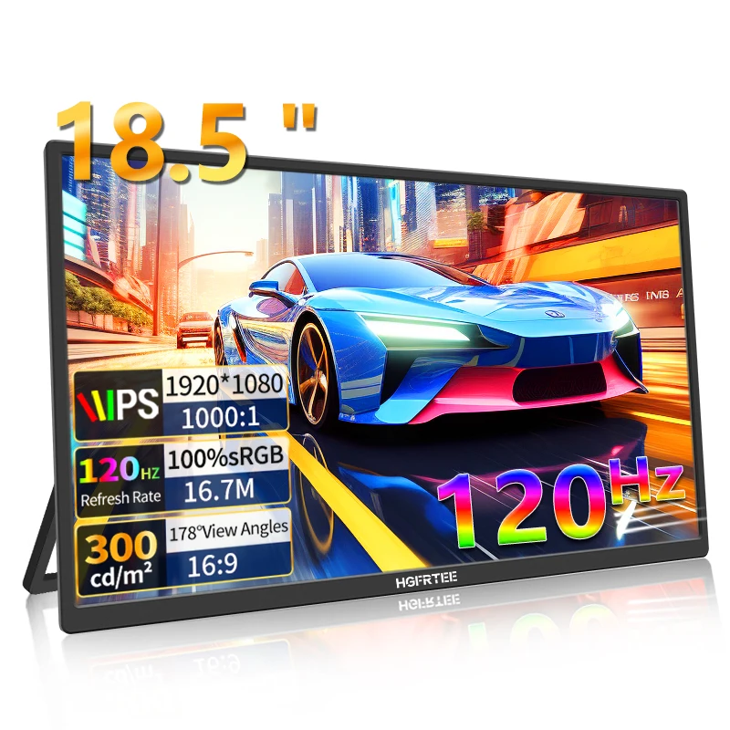 

Портативный игровой монитор HGFRTEE, 18,5 дюймов, 1080P, 16닥 120 Гц, 100% sRGB, 300Cd/m2, дорожный экран для MacBook, ноутбуков, игровых консолей для ПК