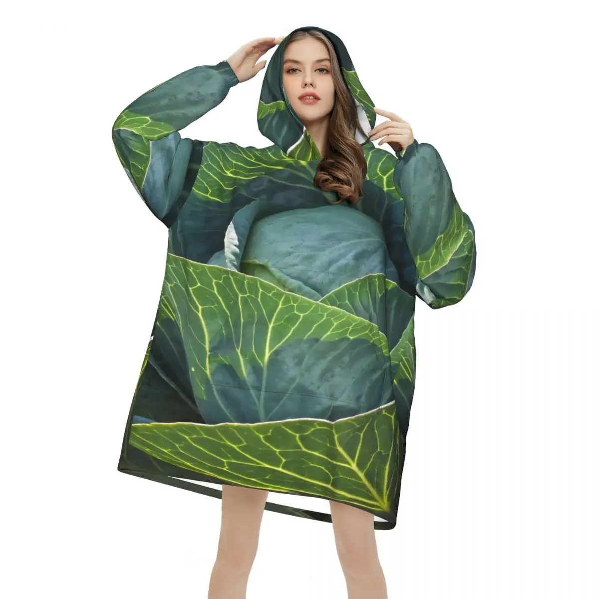 Cabbage Wearable Blanket Hoodie for Women Men Warm Cozy Oversize Blanket Sweatshirt Thick Fleece Hooded Blanket with Pocket
