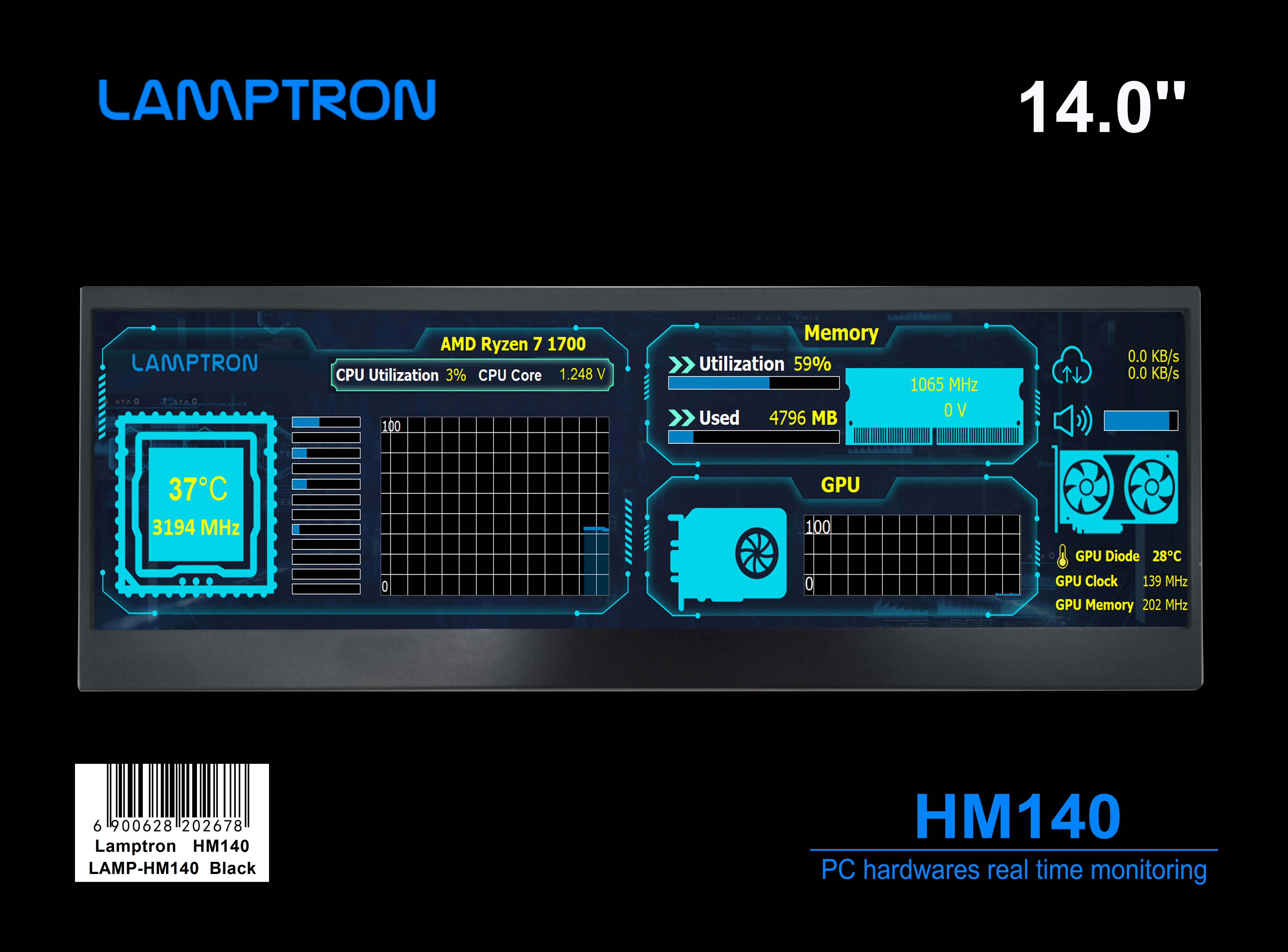

LAMPTRON HM140 БЕЛЫЕ ЖЕСТКИ ПК НАСТОЯЩИЙ МОНИТОРИНГ ВРЕМЯ