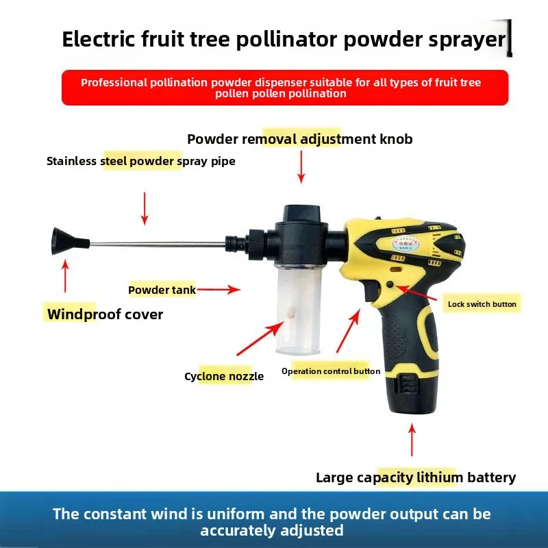 Electric Fruit Tree Pollinator - Multi-Purpose Powder Sprayer for Apple/Peach/Corn/Kiwi with Ant Control