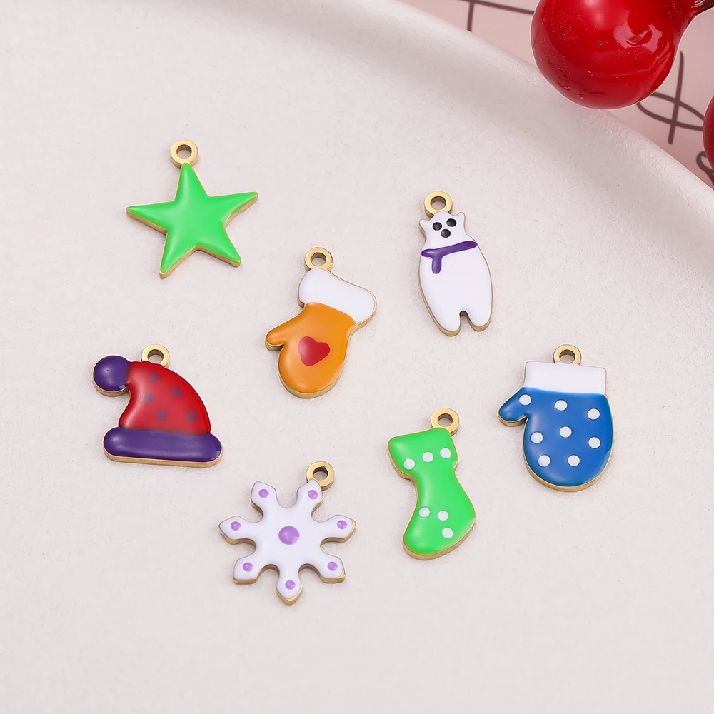 1pcs Stainless Steel Christmas Style Charms Tree Snowflakes Gloves Socks Boots Pendant for DIY Bracelet Necklace Jewelry Making