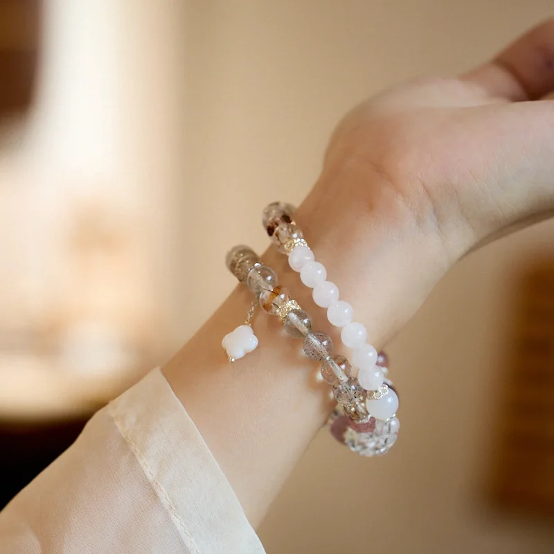 

Женский браслет Aurora Super Seven, черное золото, четырехлистный клевер, двойной круг, высококачественный кристалл