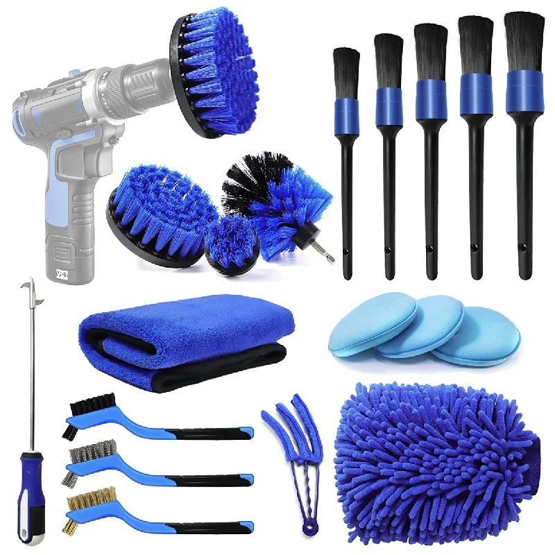 

19 Pieces Details Brush Electric Drill Brush Head Sponge Air Outlet Brush Toothbrush Tire Hook Car Wash Gloves Car Wash Kit