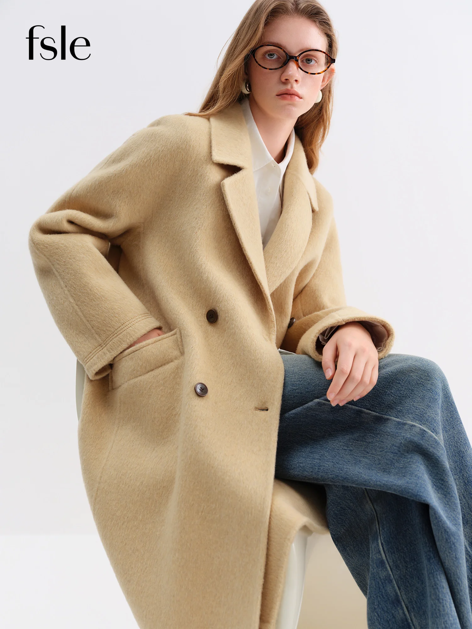 FSLE Women's Luxurious Double-Faced Wool Coat with Flattering Silhouette 2025 Winter Collection New Arrival 100% Wool Blends