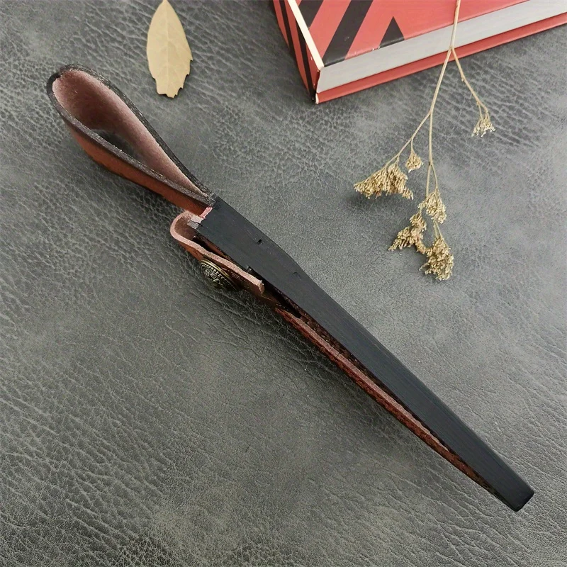 Vintage Striped Cowhide Faux Leather Knife Sheath - Waterproof, Locking Design for Camping and Hunting ( Knife Not Included)