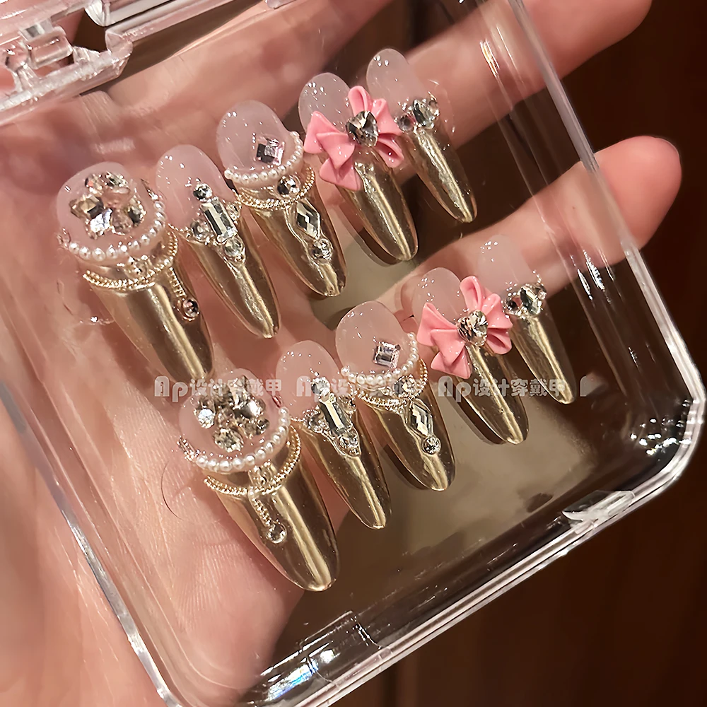 Nail Art Tools Handgemaakte Koninklijke Zus Licht Luxe Celebrity Witte Bruiloft Nagels Verwijderbare Druk Op Nagels Sticker