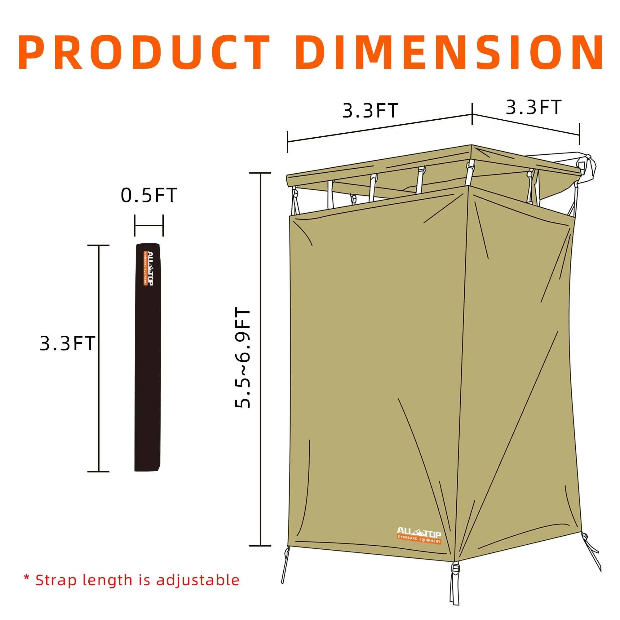 Covered All Round Offroad Shower Tent Car Side Shower Tent With Led Light Suitable All Car Heights view 5