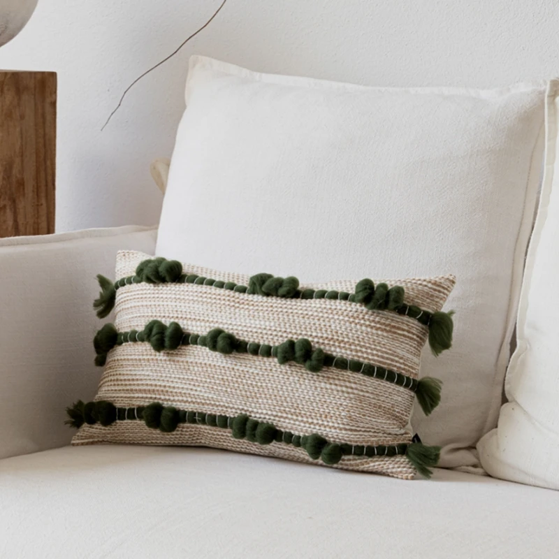 Green Knots Pillows Ivory Cushion Case Modern Decorative Pillow Cover For Sofa Living Room Office Home Decorations