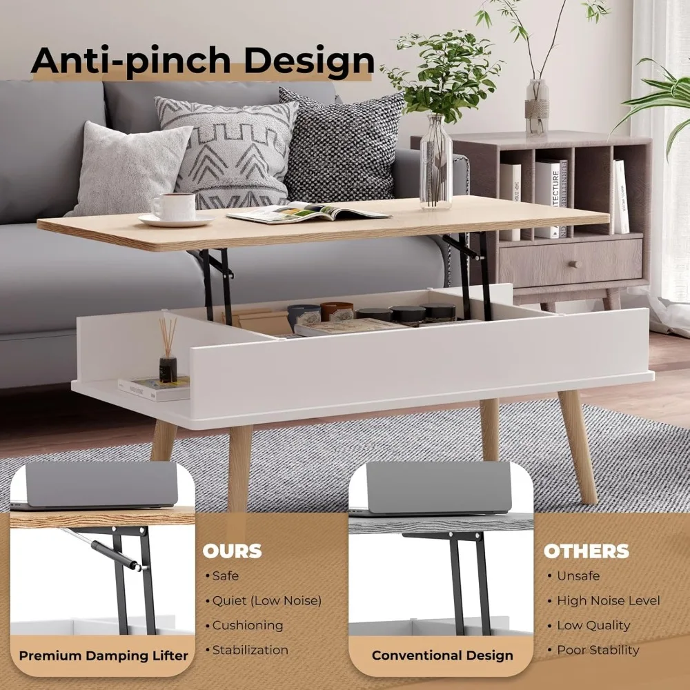 طاولة القهوة، دقيقة واحدة لا تتطلب التجميع، طاولة مركزية لسطح الطاولة مع حجرة تخزين كبيرة مخفية، مفتوحة