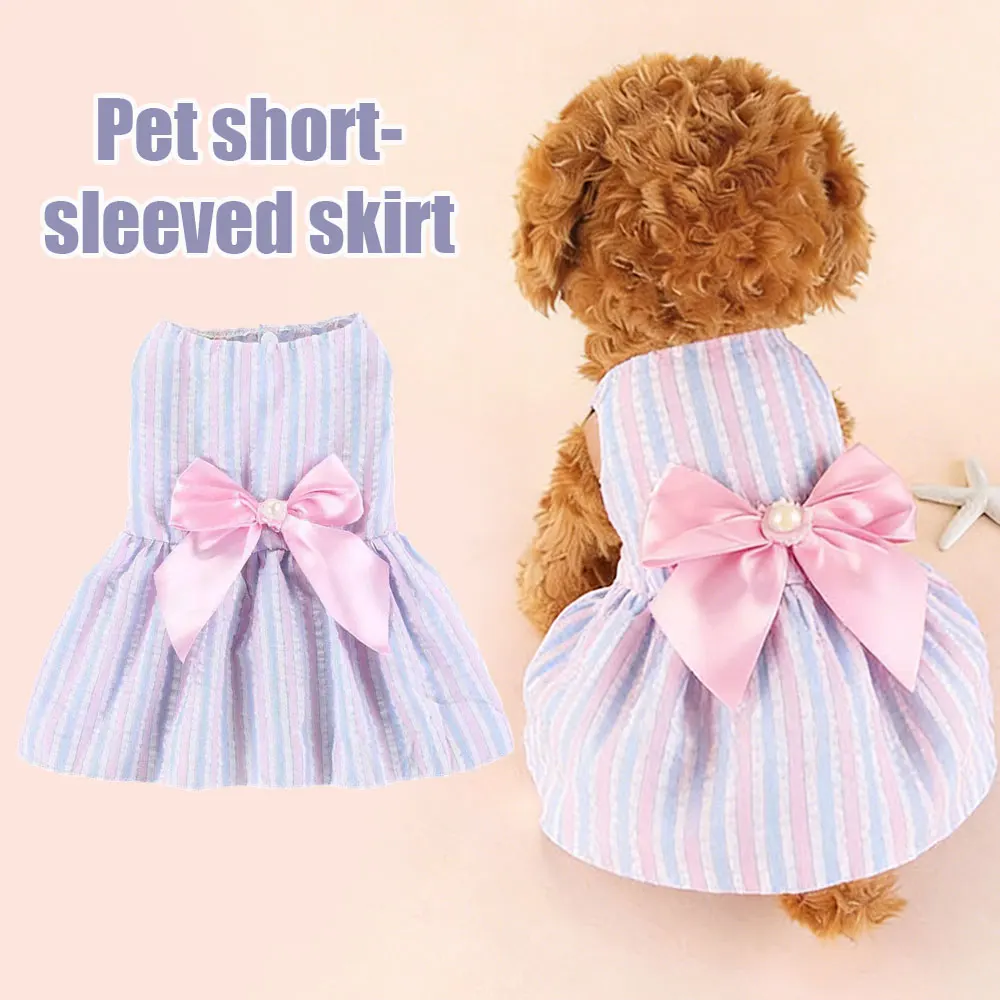 

Blue Pink Bow-Knot Skirt For Pets Spring Summer Princess Pet Dresses For Small And Medium Sized Cats Dogs Clothing Pet Supplies
