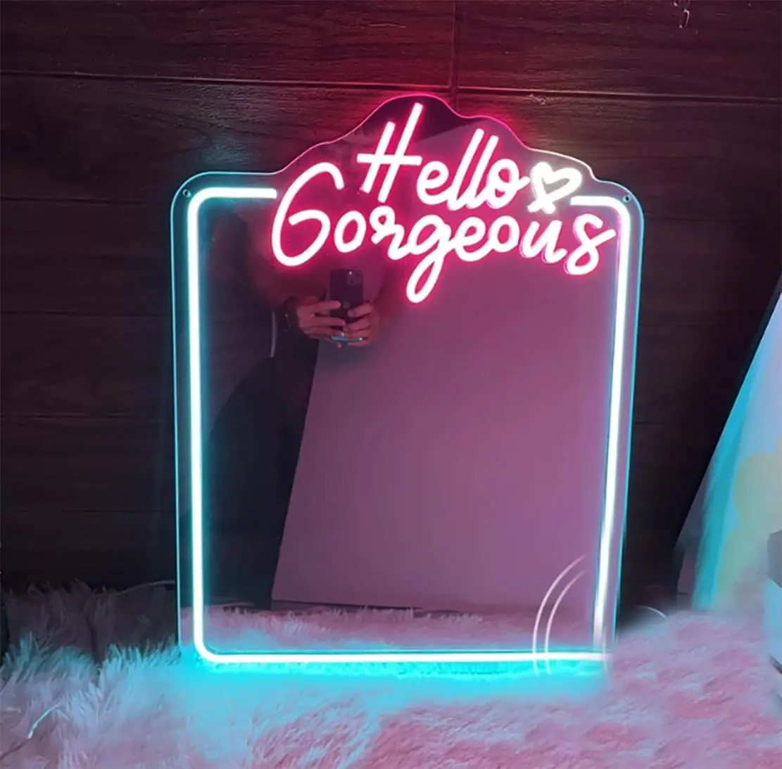 Светодиодный зеркальный неоновый свет в романтической форме сердца Светодиодный неоновый свет для декора спальни Домашняя студия Общежитие Украшение свадебной вечеринки Подарок