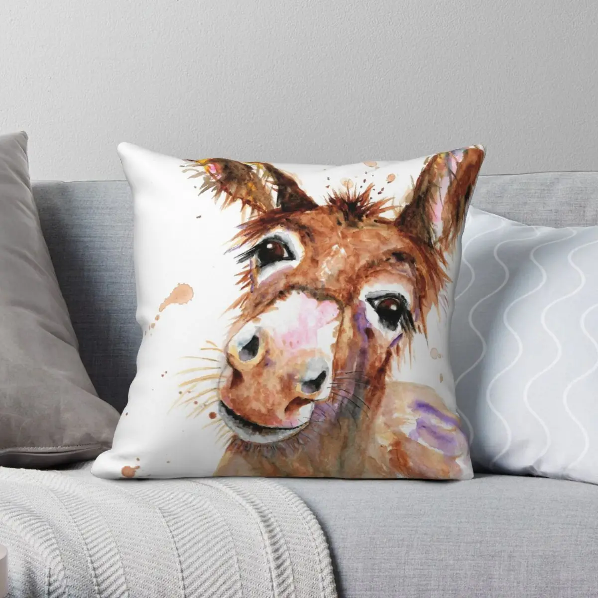 

Cute Donkey Face Square Pillowcase Polyester Linen Velvet Printed Zip Decorative Throw Pillow Case Bed Cushion Case