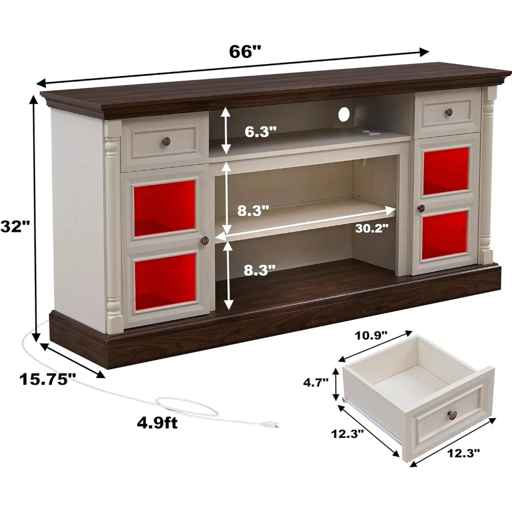モダンな70インチ対応LEDテレビ用エンターテイメントセンター、ローマ風柱デザインのファームハウス風暖炉付きテレビ台