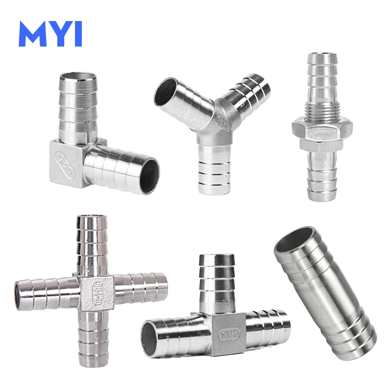 5 pcs 304 Stainless Steel T Type Y L Type Cross Pipe Fitting Pagoda Hose Barb Connectors 6mm 8mm 10mm 12mm