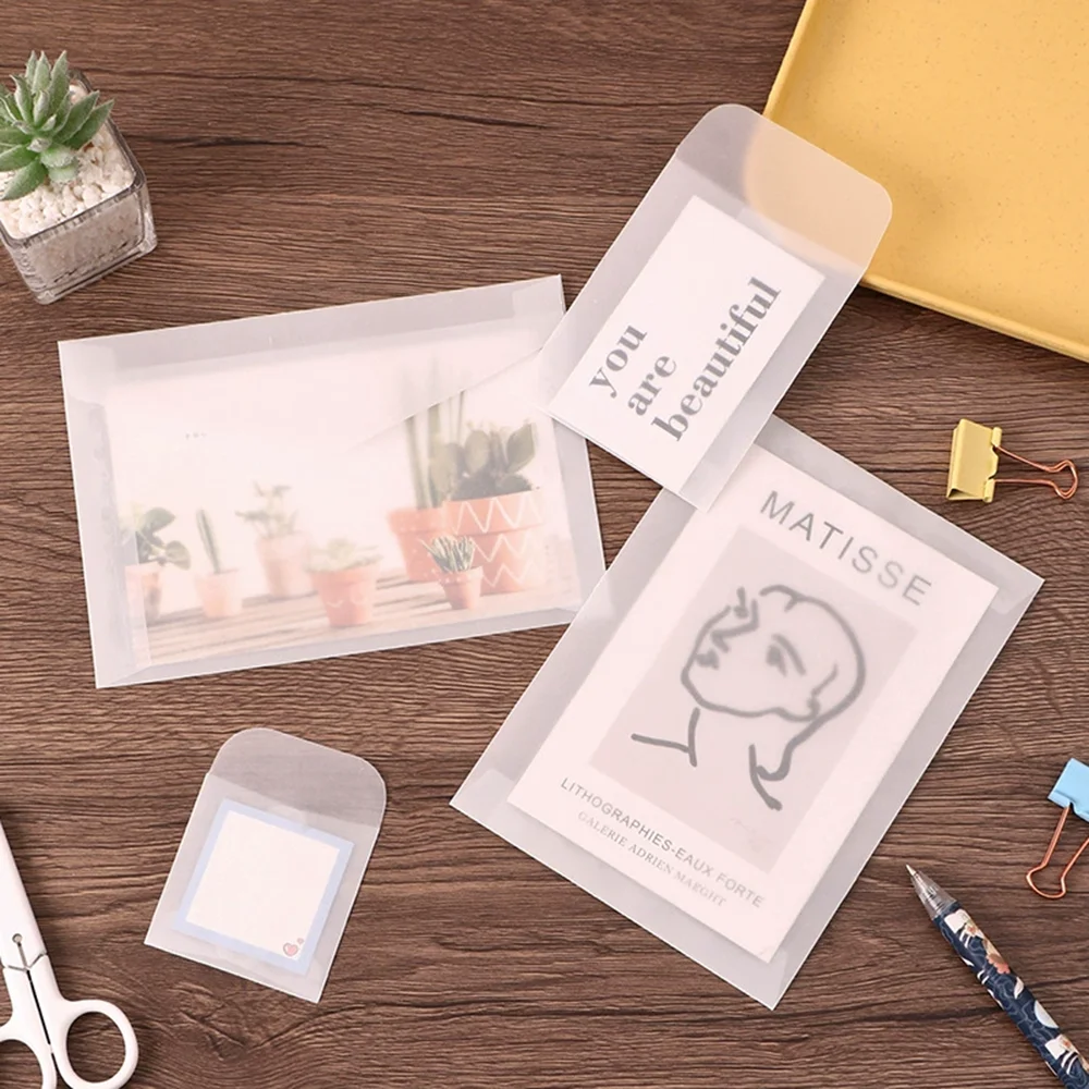 10Pcs Transparent Sulfuric Acid Paper Envelope DIY Postcard Card Storage Wedding Invitation Gift Packing Envelope