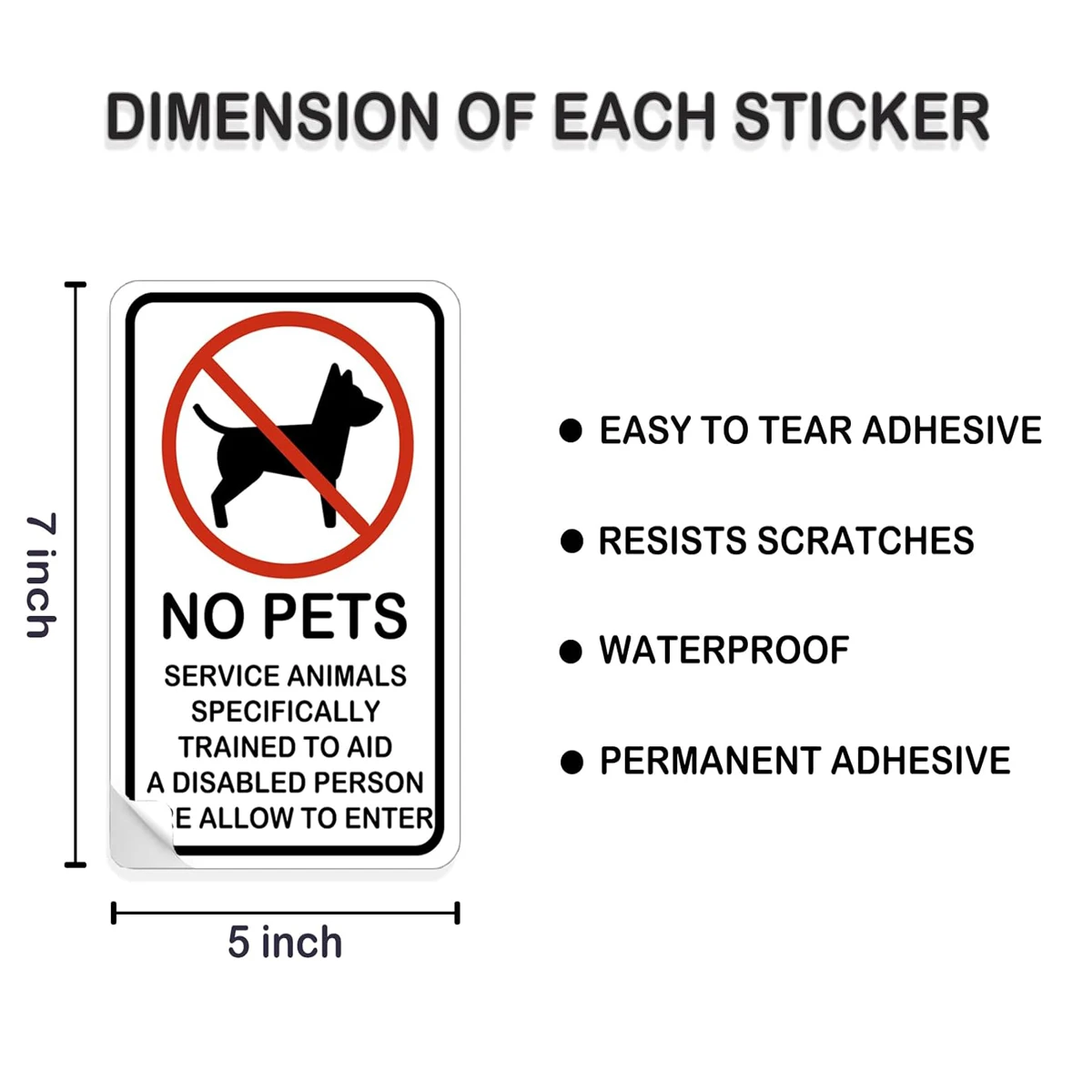 8 * 5 inch No Pets Service Animals Specifically Trained To Aid A Disabled Person Are Allowed To Enter Sign Stickers 2pcs