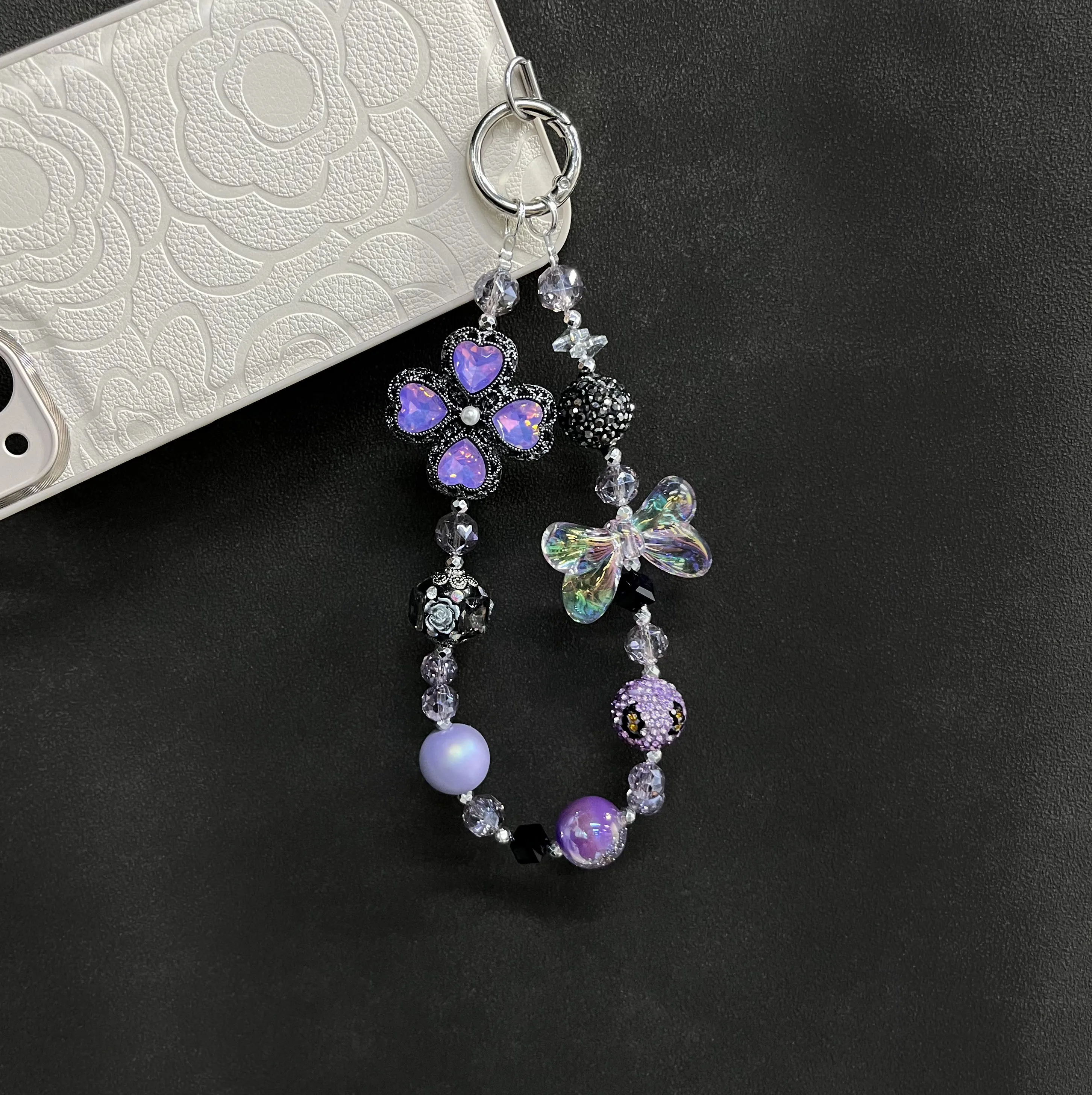 Elegant and luxurious purple clover mobile phone chain fashionable mobile phone accessories phone charm phone strap gift for her