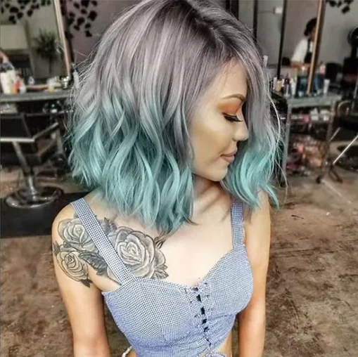 Short Synthetic Wigs for White Women Ombre Blue Heat Resistant Blue Wigs for Daily Party Cosplay Costume Wigs 12 Inch