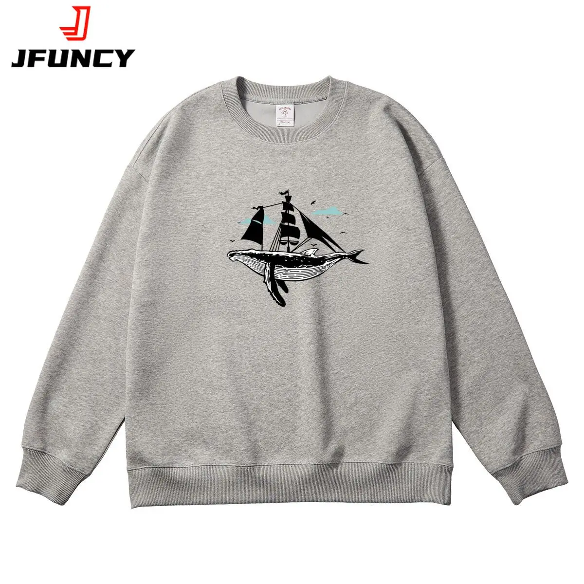 

Oversized Women Pullover Round Neck Long Sleeve Autumn Thick Clothes Whale Sailboat Graphic Woman Tops Female Sweatshirt