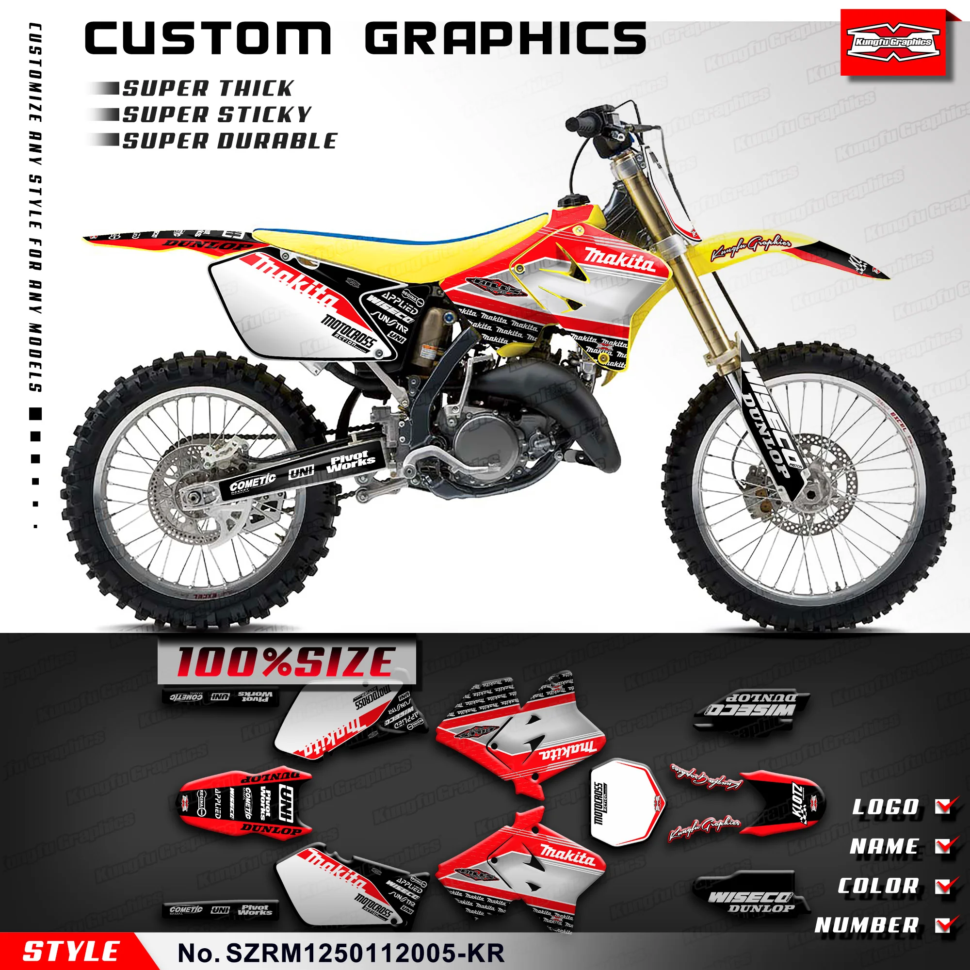 

KUNGFU GRAPHICS Dirt Bike Stickers Decal Kit for Suzuki RM125 RM250 2001-2012, SZRM1250112005-KR