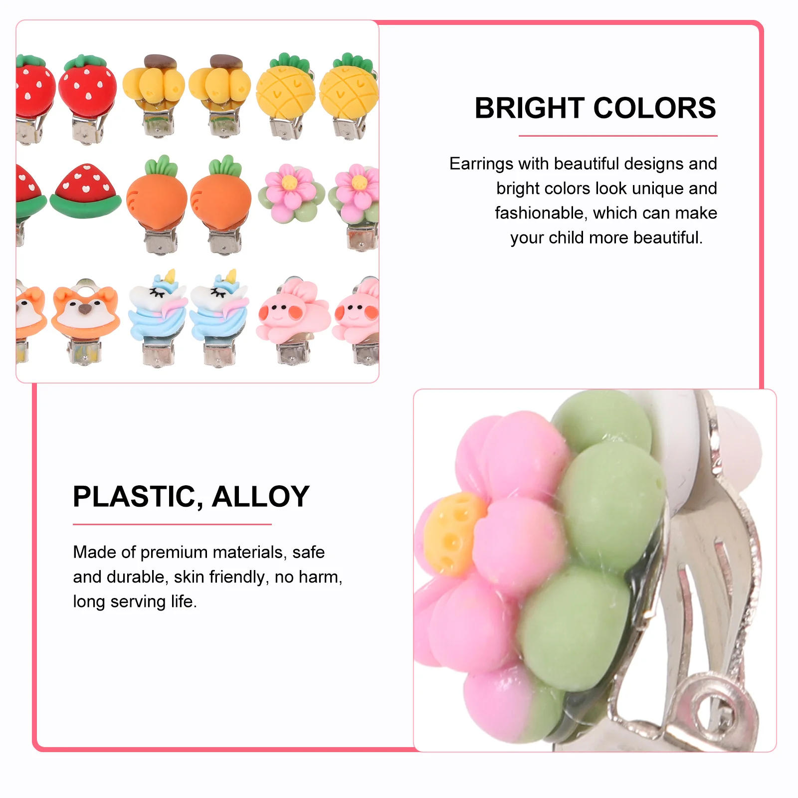

10Pairs Flower Ear Clip Kids Clip on Earrings Lightweight Safe Cute Play Dress Up Jewelry for Little Girls Daily Party Gift