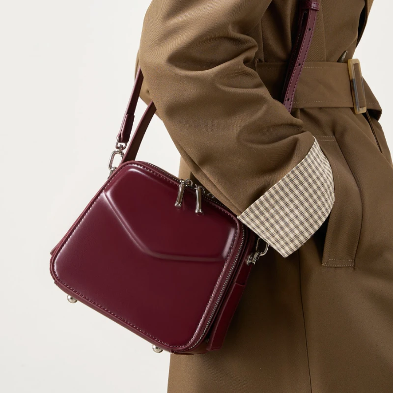 

Genuine Leather Women's Bag 2025 New Luxury Designer Women Handbags Double Zipper Box Type Shoulder Bag Female Crossbody Bags