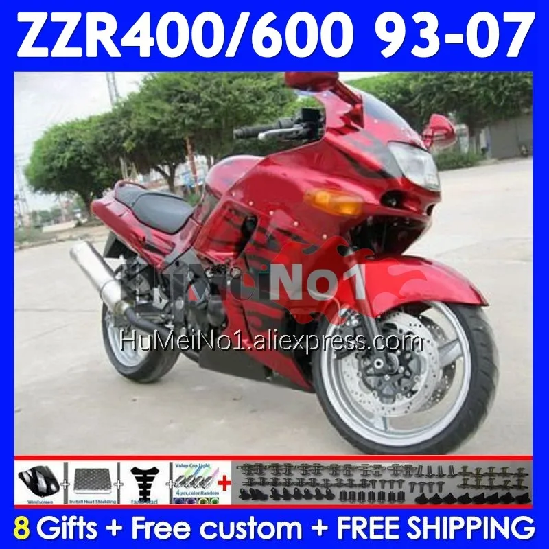 ZZR400 For KAWASAKI NINJA ZZR 400 93 94 95 96 97 98 Red&flames 99 00 01 237No.88 ZZR-400 2002 2003 2004 2005 2006 2007 Fairing