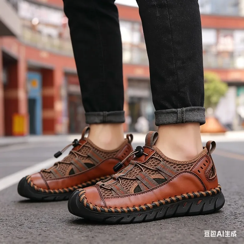 

Hot Sale Summer Men's Sandals Outdoor Non-slip Men's Beach Sandals Handmade Genuine Leather Men's Shoes Fashion Men Sneakers