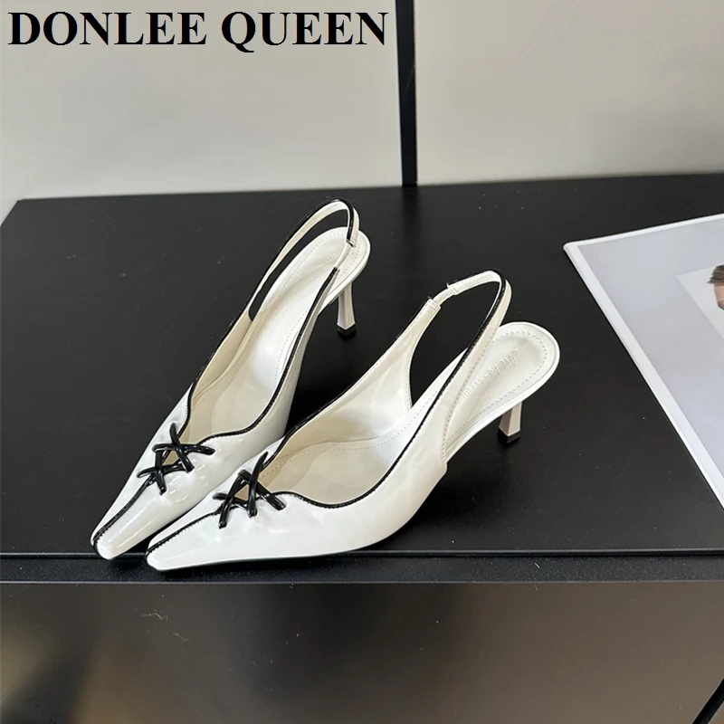 Women Shoes Slingback Sandals Brand Spring Footwear Elegant Pointed Toe High Heel Pumps Dress Shoe Mule Brand Narrow Band Sandal