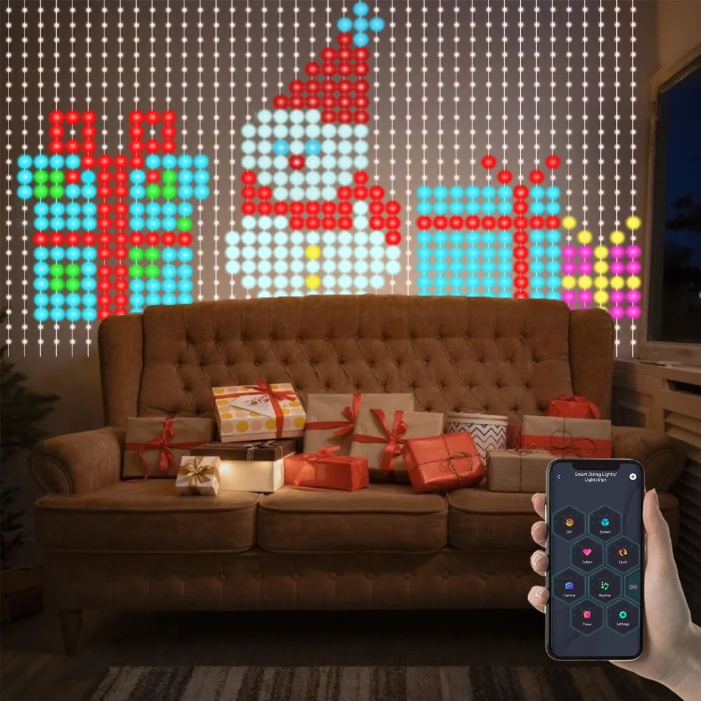 أضواء الستار الذكية DIY اللون تغيير الجنية سلسلة أضواء مزامنة الموسيقى للداخلية في الهواء الطلق فناء حديقة عيد الميلاد الديكور