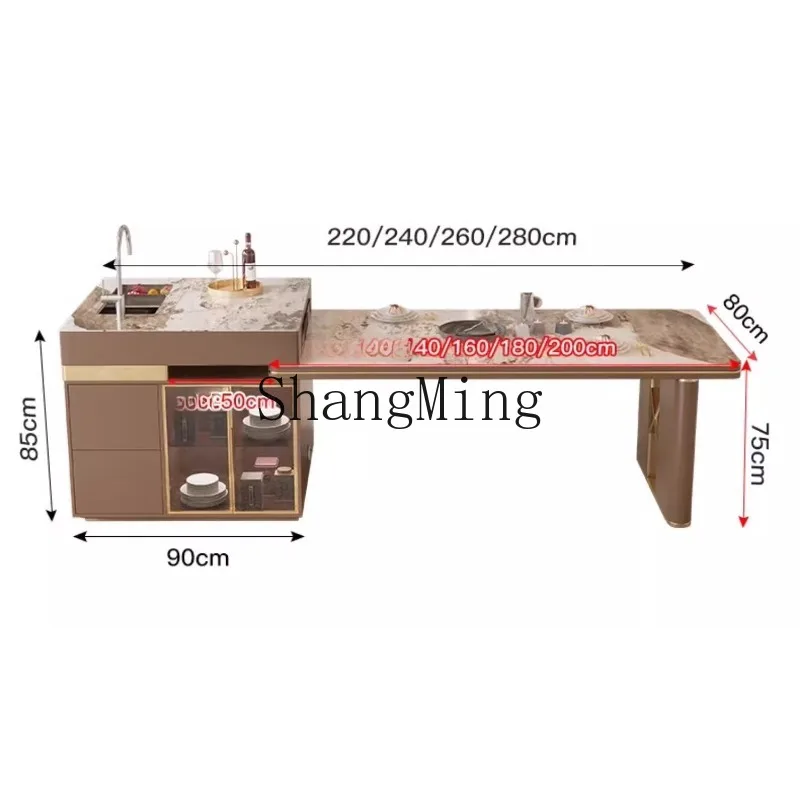 

ZHB Luka Island Table Dining table with sink integrated retractable rock slab middle island kitchen household multi-functional G