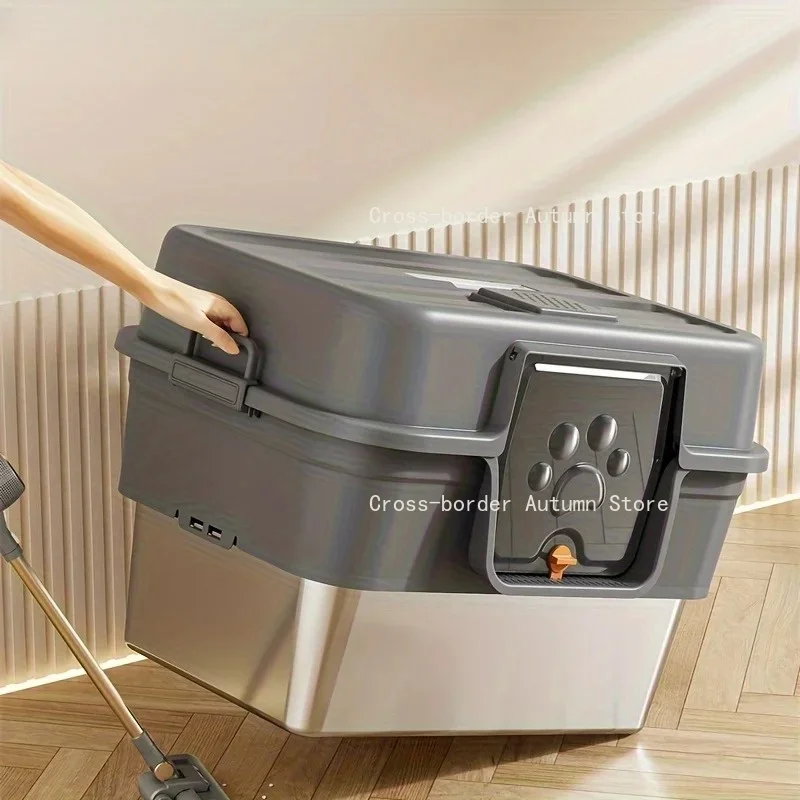 XL Enclosed Cat Litter Box with Stainless Steel Base Anti-Splash &Odor Control Privacy House for Large Cats Easy Clean Removable