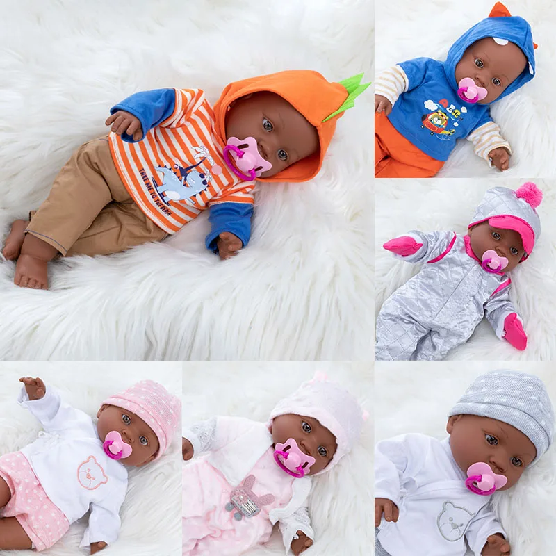 

40cm America Black Skin Dress Up Simulation Reborn Baby Cotton Body Reborn Doll Children Toys One-piece Doll