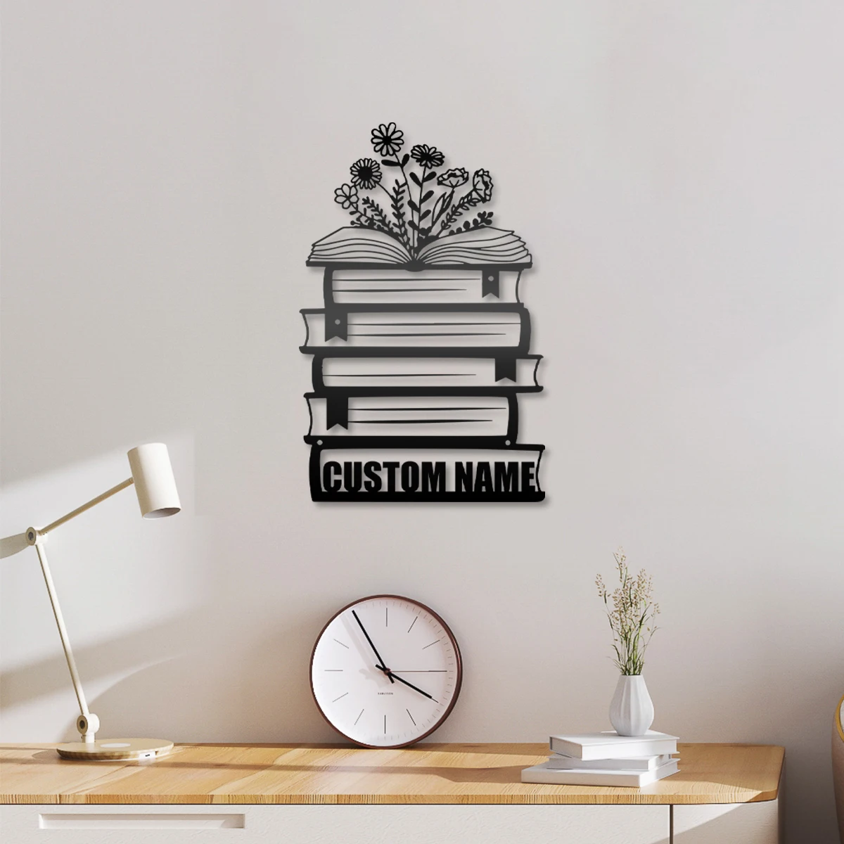 

1pc nice book with flower Personalized Name Metal Wall Signs Tin Wall Plaque For Kids Room Living Room Home Decor